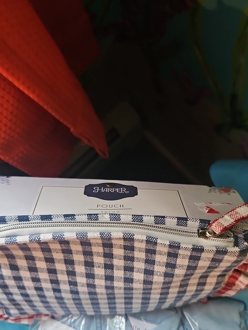 Harper Navy and White Gingham Zip Pouch - Picture 5 of 5
